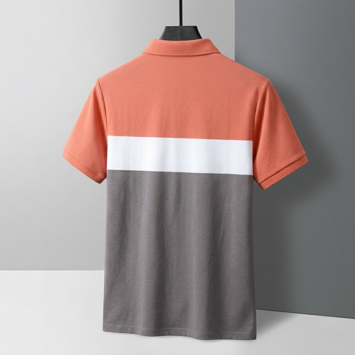Men's Premium Orange and Gray Striped Cotton Polo T‑Shirt | S‑02