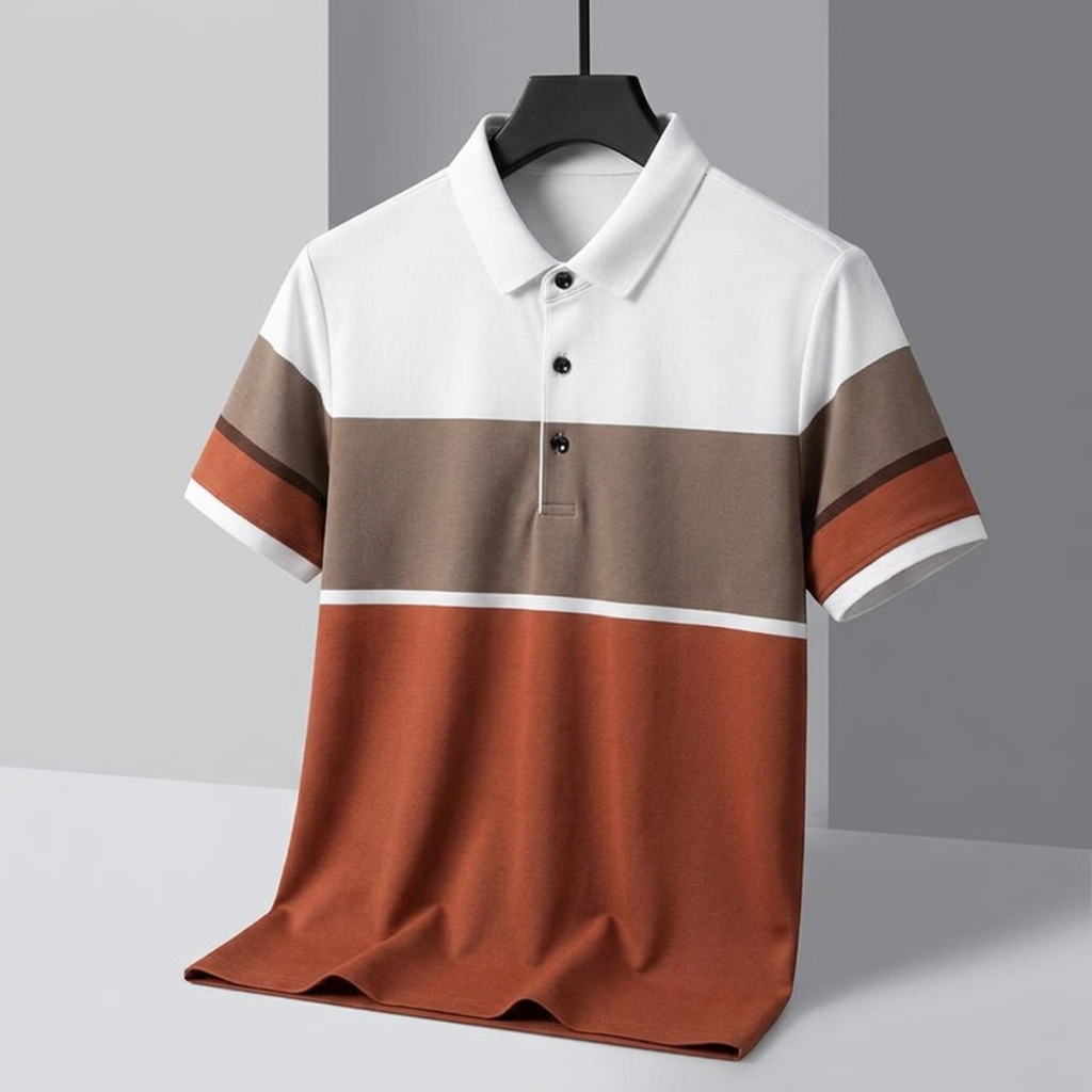 Men's Premium Brown and White Striped Cotton Polo T‑Shirt | S‑03