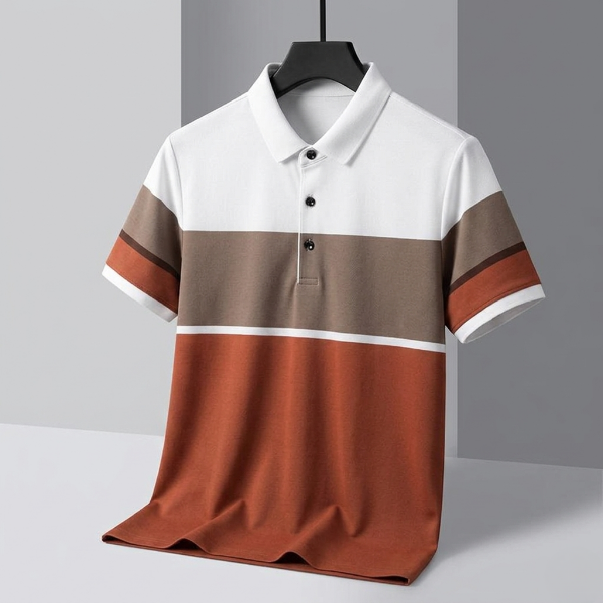 Men's Premium Brown and White Striped Cotton Polo T‑Shirt | S‑03