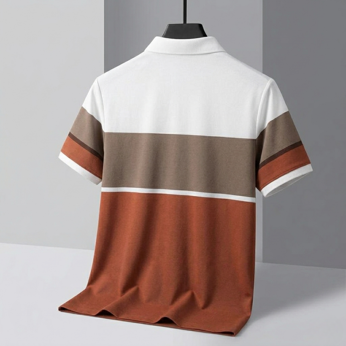 Men's Premium Brown and White Striped Cotton Polo T‑Shirt | S‑03