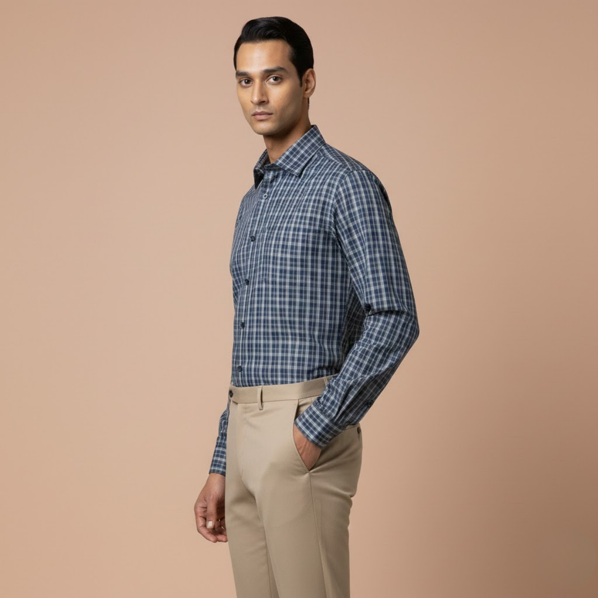 Men's Premium Blue Cotton Check Shirt (MSS-5)
