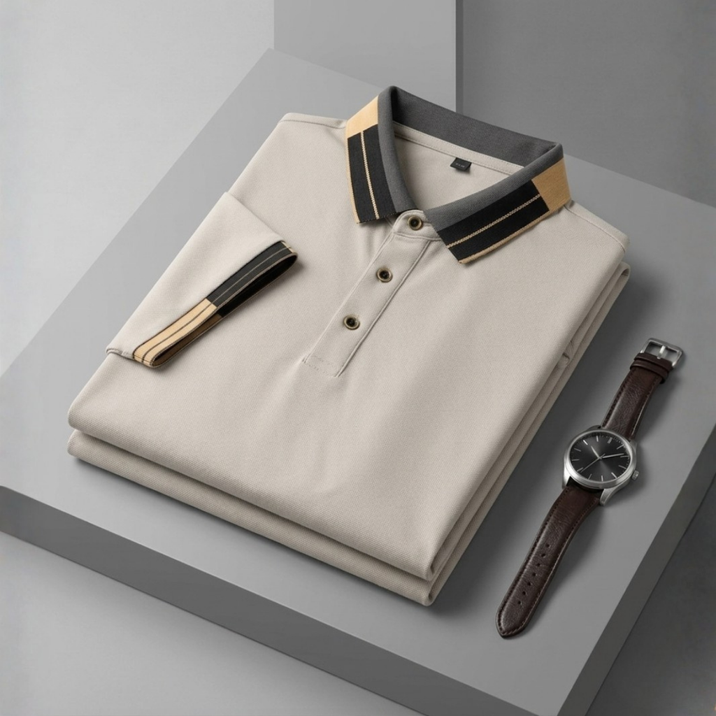 Men's Premium Cream Striped Cotton Polo T‑Shirt| S‑04