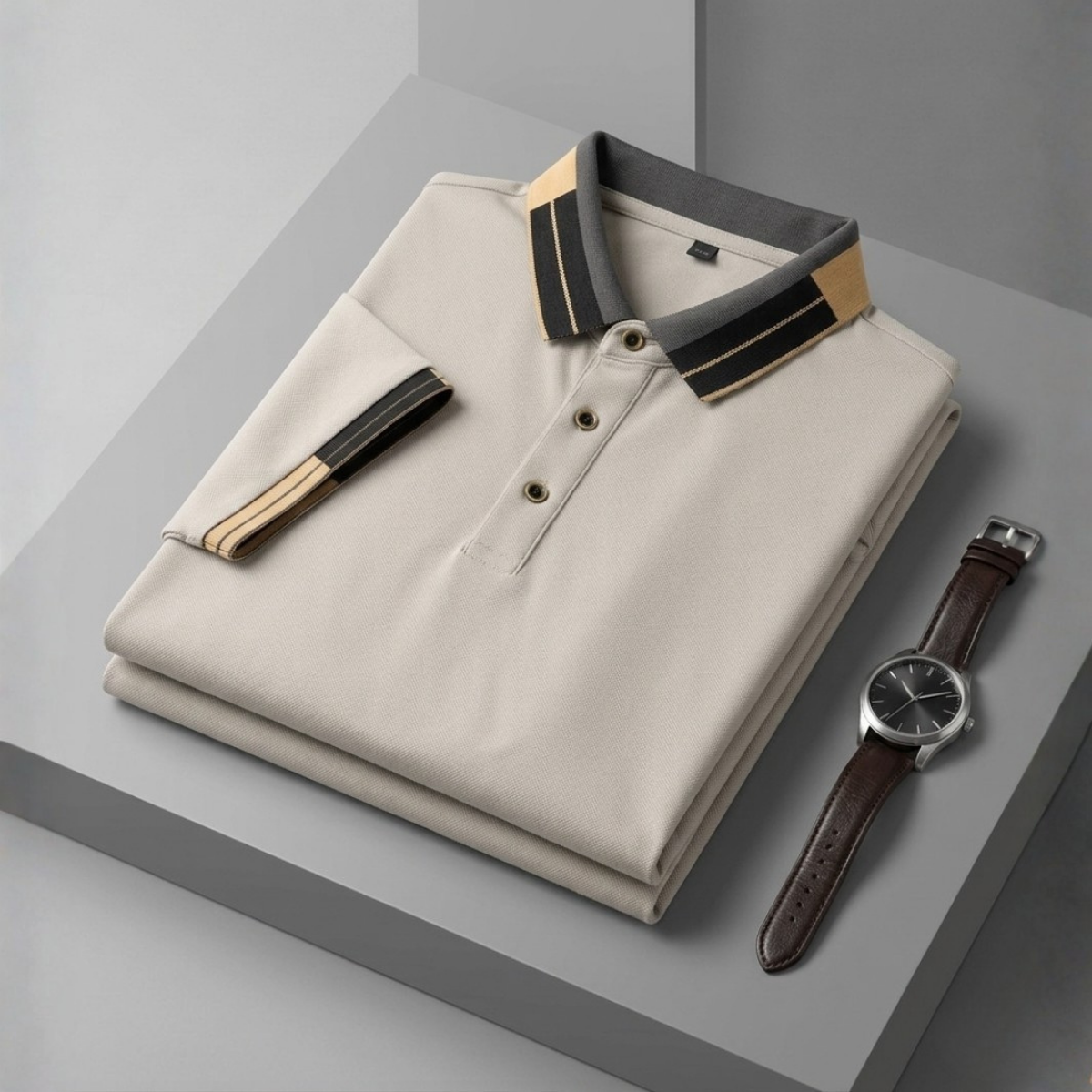 Men's Premium Cream Striped Cotton Polo T‑Shirt| S‑04