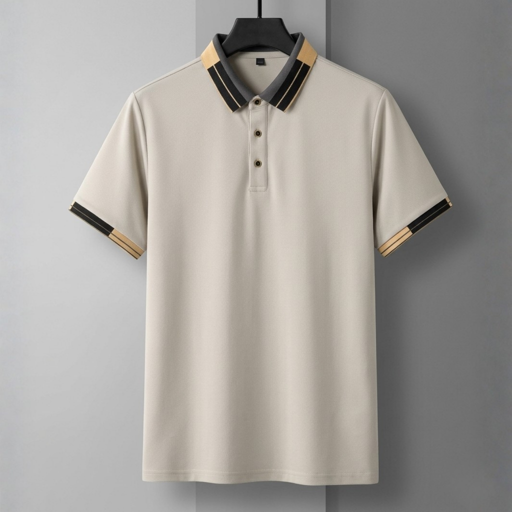 Men's Premium Cream Striped Cotton Polo T‑Shirt| S‑04