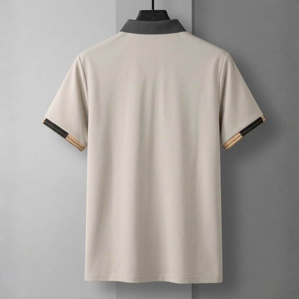 Men's Premium Cream Striped Cotton Polo T‑Shirt| S‑04