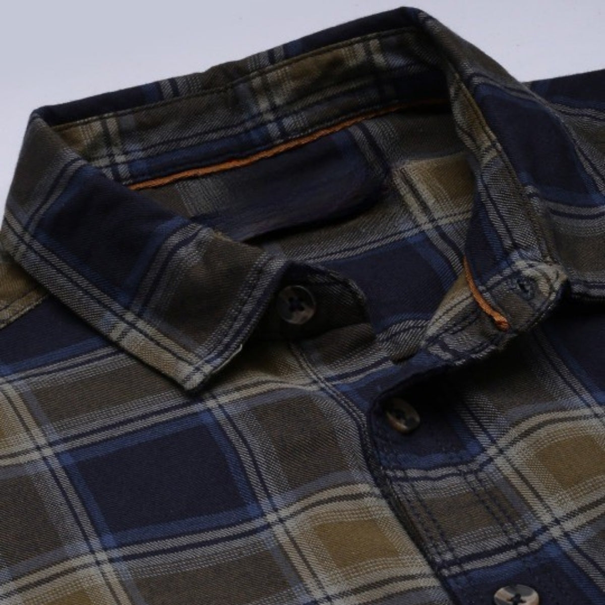 Premium Cotton Navy Blue and Olive Green Checked Shirt – Casual & Office Wear|CS-03