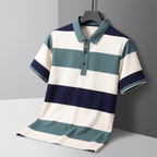 Men's Premium Blue and White Striped Cotton Polo T‑Shirt| S‑05