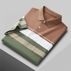 Men's Premium Brown and Olive Green Striped Cotton Polo T‑Shirt | S‑06