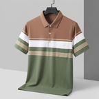 Men's Premium Brown and Olive Green Striped Cotton Polo T‑Shirt | S‑06