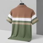 Men's Premium Brown and Olive Green Striped Cotton Polo T‑Shirt | S‑06