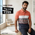 Men's Premium Orange and Gray Striped Cotton Polo T‑Shirt | S‑02