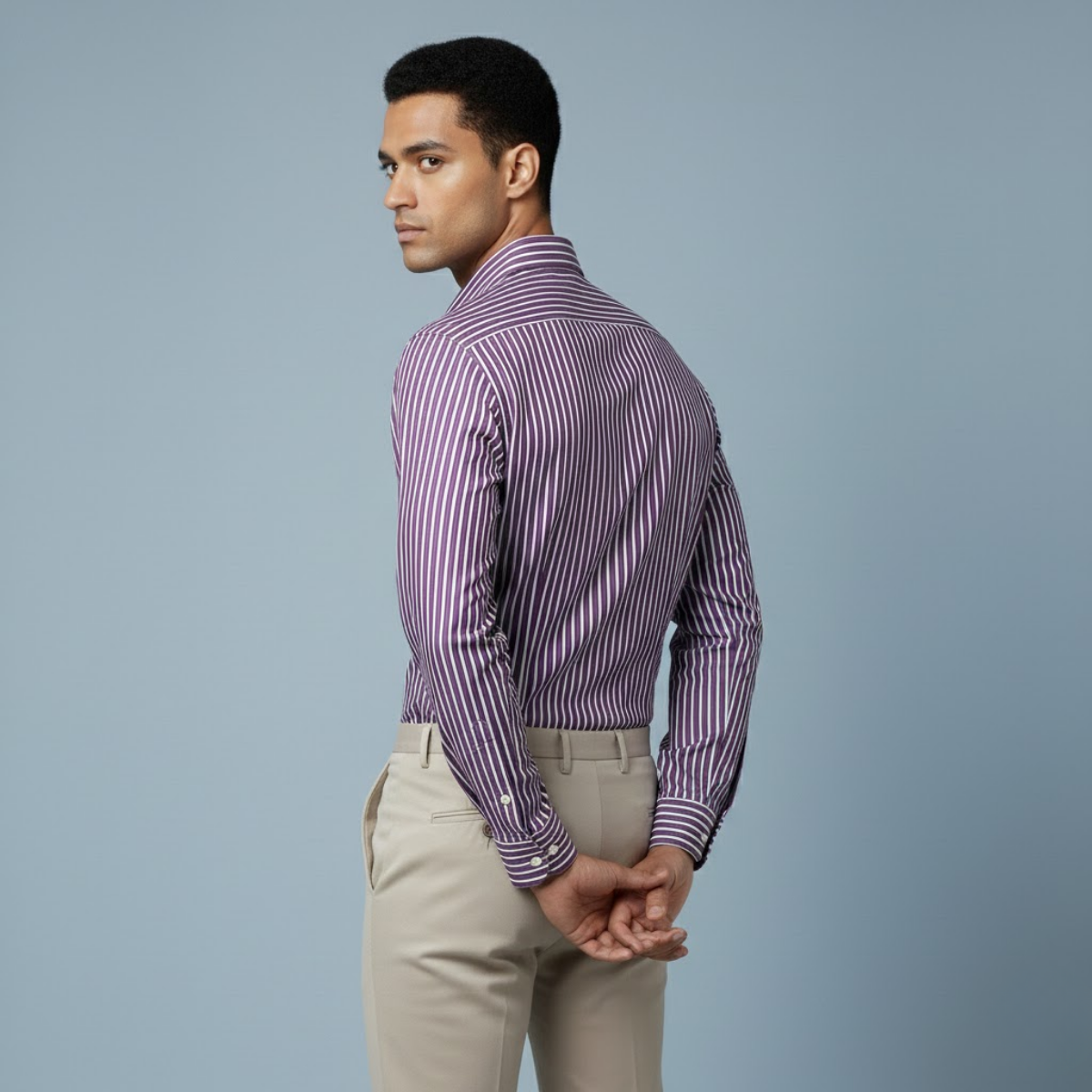 Men's Premium Lavender Cotton Striped Shirt (MSS-1)