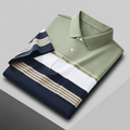 Men's Premium Sage Green and Navy Blue Striped Cotton Polo T‑Shirt | S‑08