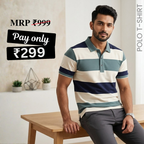 Men's Premium Blue and White Striped Cotton Polo T‑Shirt| S‑05