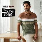 Men's Premium Brown and Olive Green Striped Cotton Polo T‑Shirt | S‑06