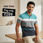 Men's Premium Blue and Gray Striped Cotton Polo T‑Shirt | S‑01