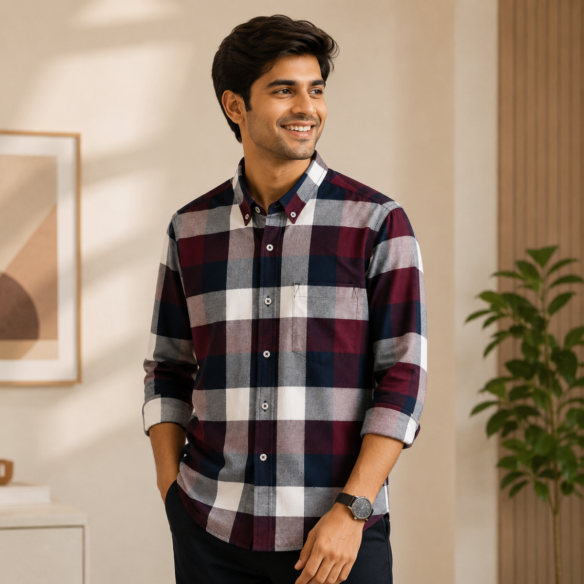 Elegant Multicoloured Checked Cotton Casual Shirts For Men