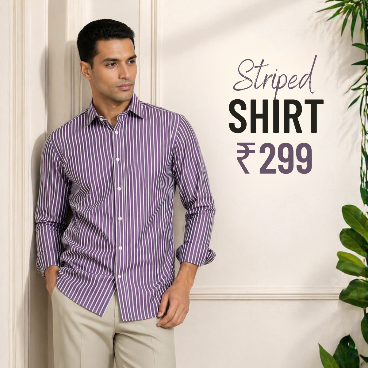Men's Premium Lavender Cotton Striped Shirt (MSS-1)