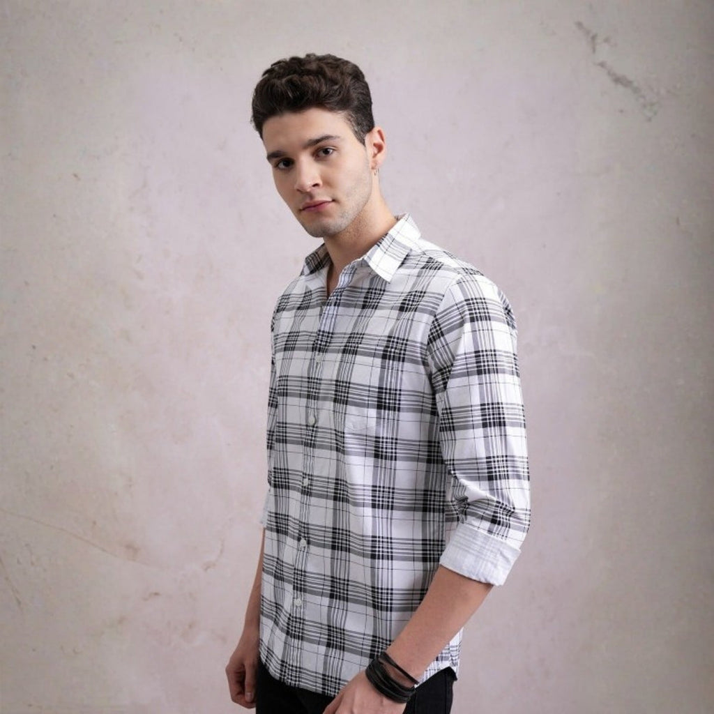 Premium Cotton Black and White Checked Shirt – Casual & Office Wear|CS-09