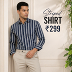 Men's Premium White and Blue Cotton Striped Shirt(MSS-2)