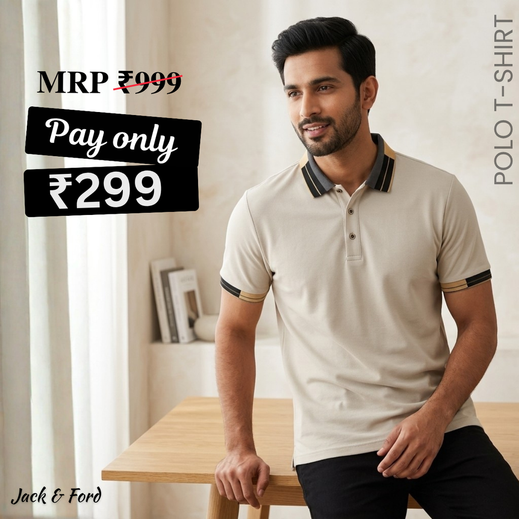 Men's Premium Cream Striped Cotton Polo T‑Shirt| S‑04