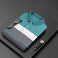 Men's Premium Blue and Gray Striped Cotton Polo T‑Shirt | S‑01
