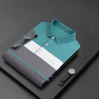 Men's Premium Blue and Gray Striped Cotton Polo T‑Shirt | S‑01