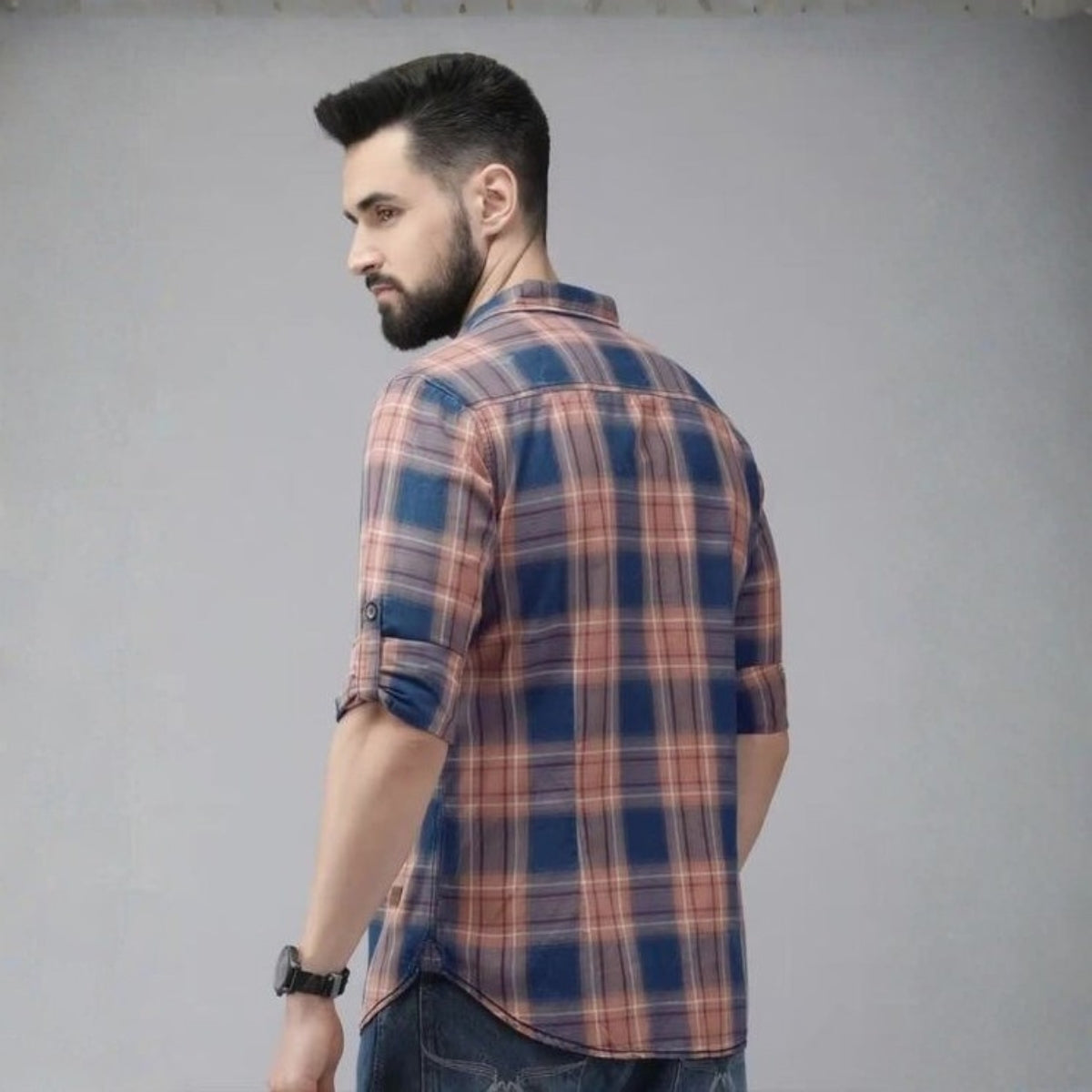 Premium Cotton Blue and Orange Checked Shirt – Casual & Office Wear | CS-11