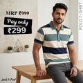 Men's Premium Blue and White Striped Cotton Polo T‑Shirt| S‑05