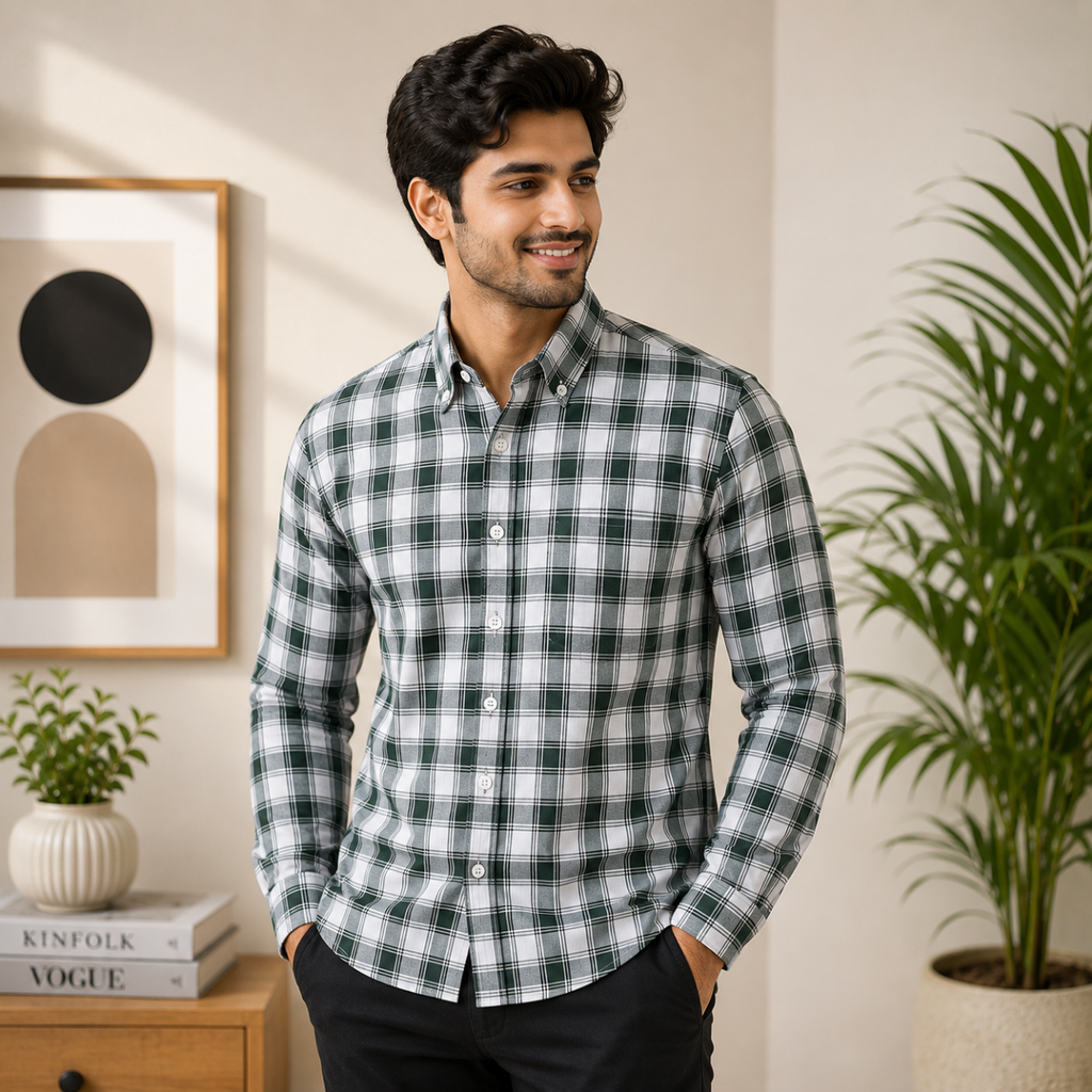 Men's slim fit 100% cotton long-sleeve Checked shirt