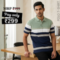 Men's Premium Sage Green and Navy Blue Striped Cotton Polo T‑Shirt | S‑08