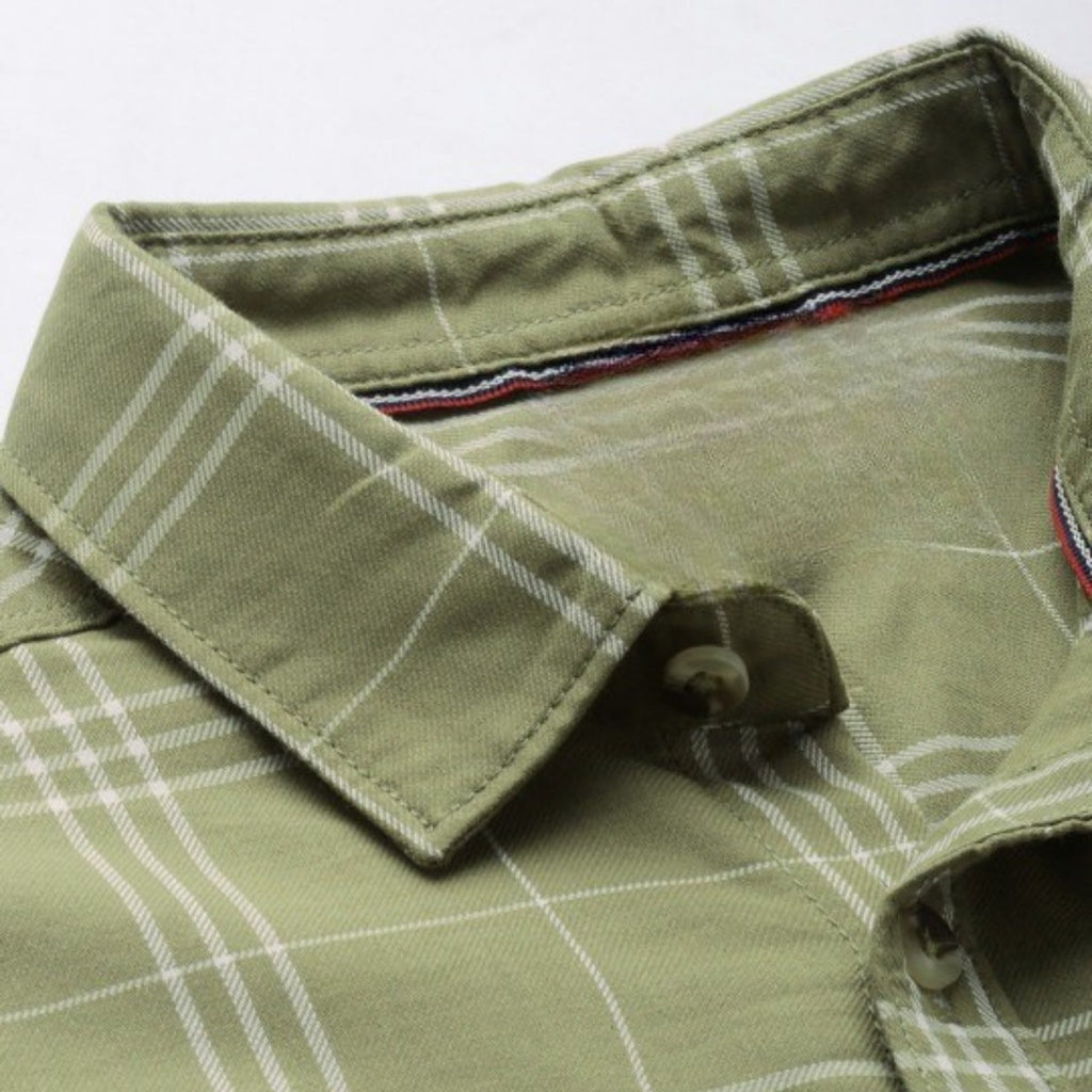 Premium Cotton Olive Green Checked Shirt – Casual & Office Wear|CS-01