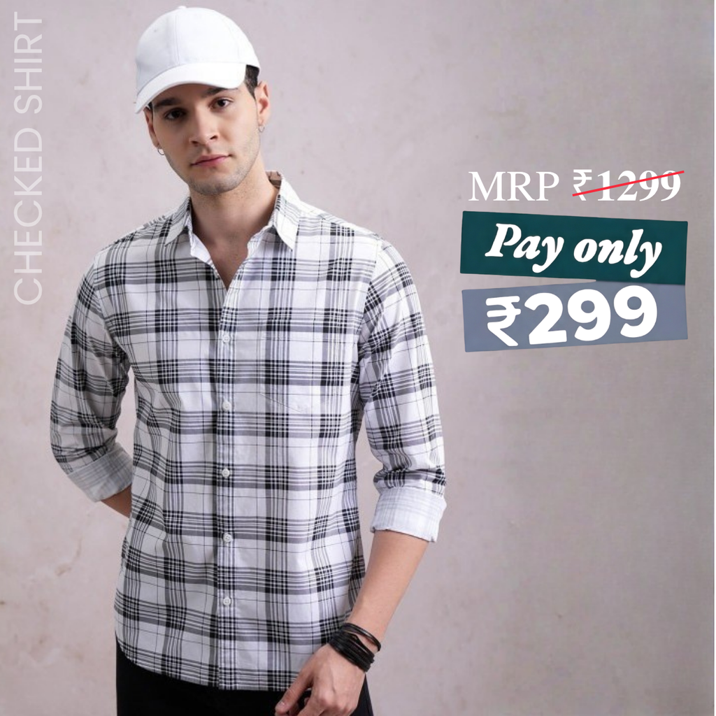 Premium Cotton Black and White Checked Shirt – Casual & Office Wear|CS-09