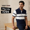 Men's Premium Navy Blue and White Striped Cotton Polo T‑Shirt  | S‑09