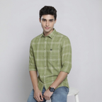 Premium Cotton Olive Green Checked Shirt – Casual & Office Wear|CS-01
