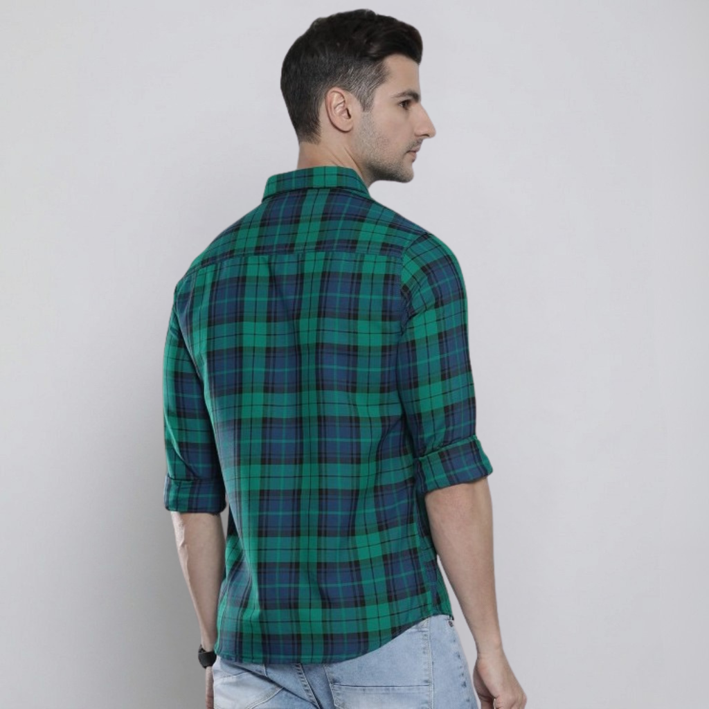 Premium Cotton Blue and Green Checked Shirt – Casual & Office Wear|CS-04