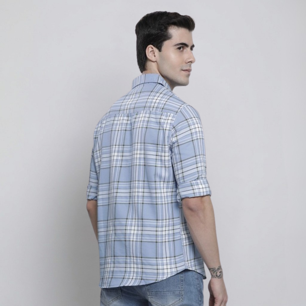 Premium Cotton Sky Blue and White Checked Shirt – Casual & Office Wear|CS-08