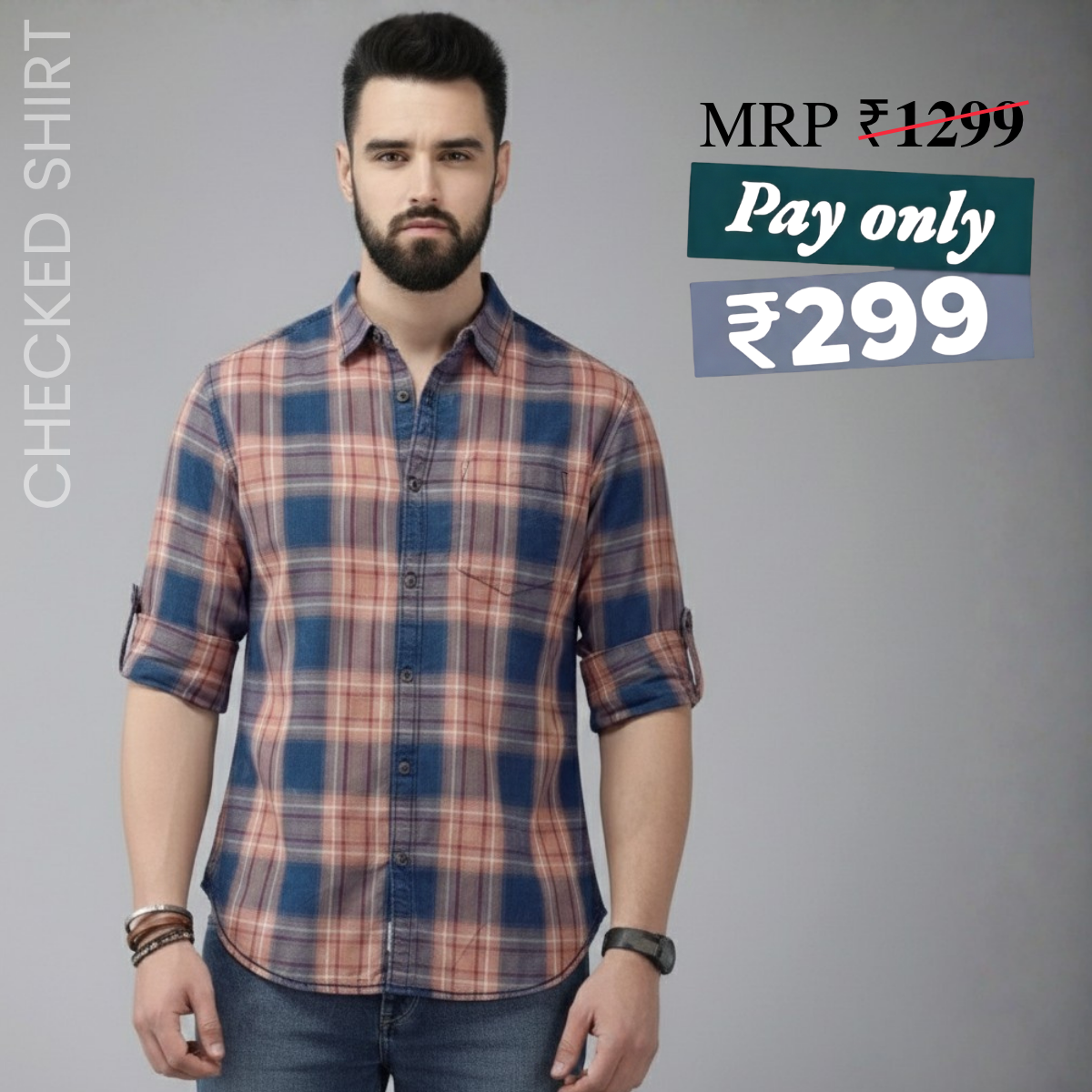 Premium Cotton Blue and Orange Checked Shirt – Casual & Office Wear | CS-11