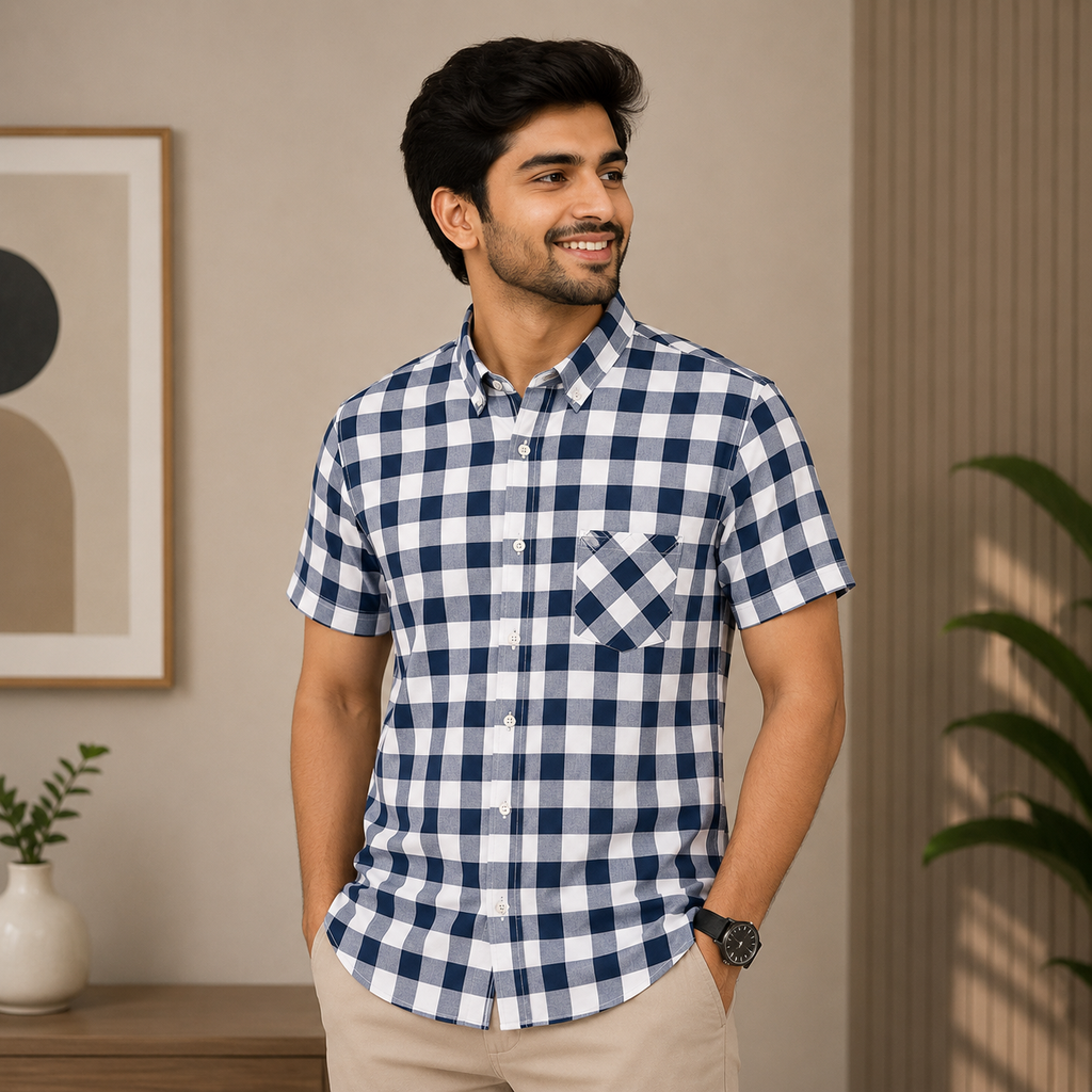 Men's Checked Half Sleeve Shirt - Multicolor | HSS-19