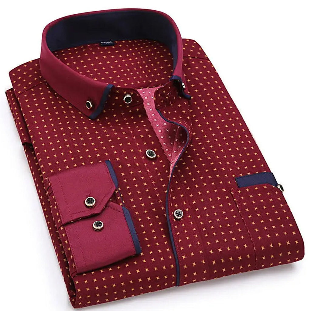 Men's Casual Printed Full Sleeve Shirt - Multicolor |Red