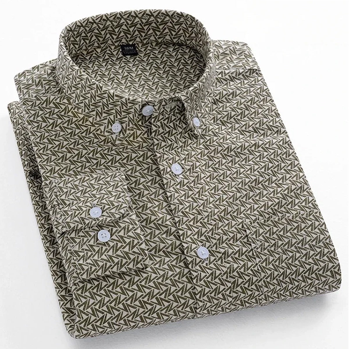 Men's long-sleeve cotton blend casual dress shirt with a geometric pattern